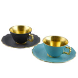 "Belvedere" Mocha / Espresso Cup with Saucer Turquoise & Gold