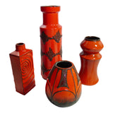 Red German Modernist Vase with Black Lava Glaze Design