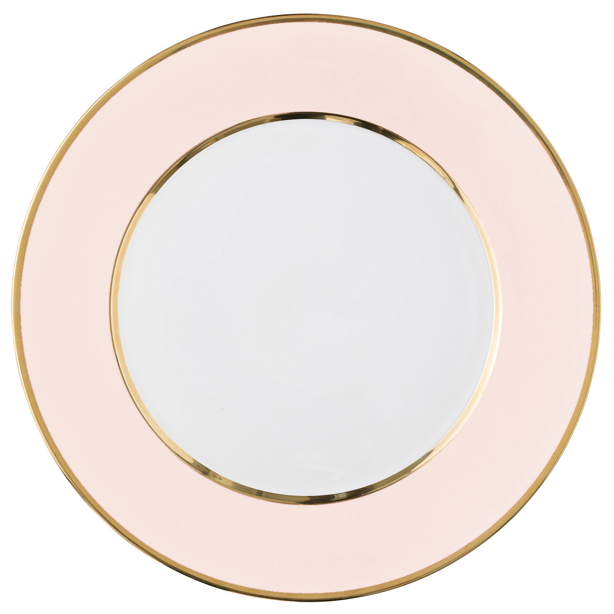"Schubert" Charger in Pale Pink & Narrow Gold Rim