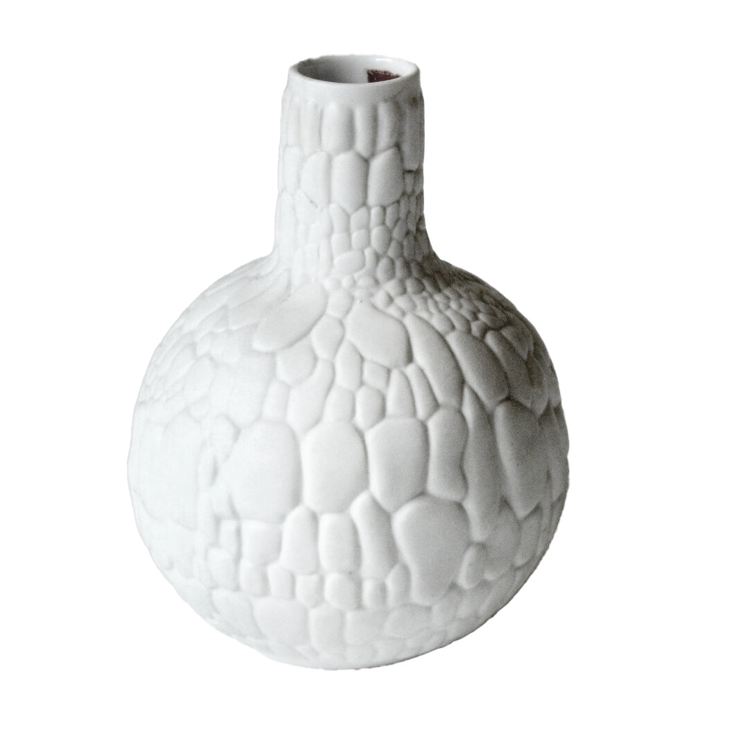 Modernist White Bisque Porcelain Vase with Crocodile Texture