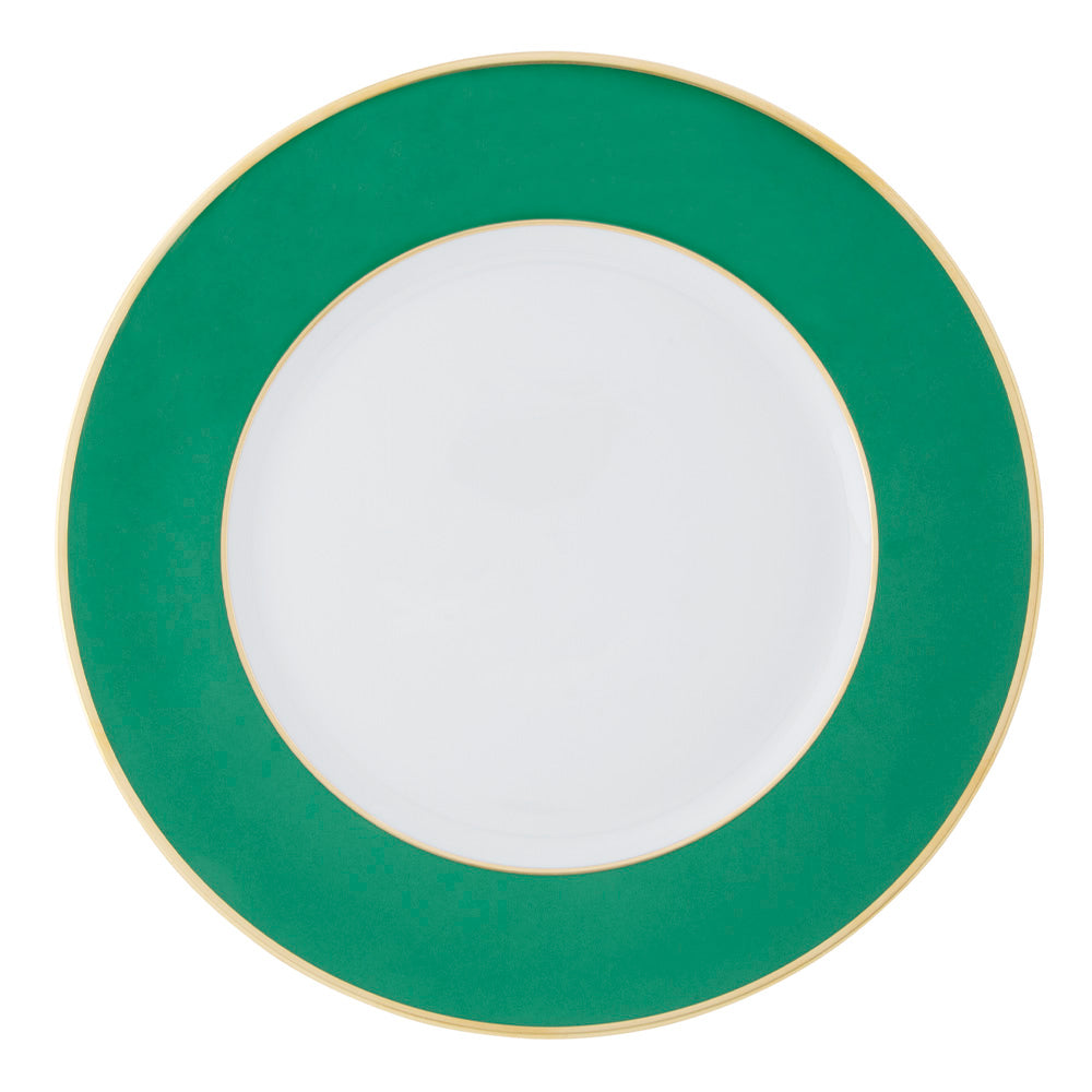 "Schubert" Charger in Light Green & Narrow Gold Rim