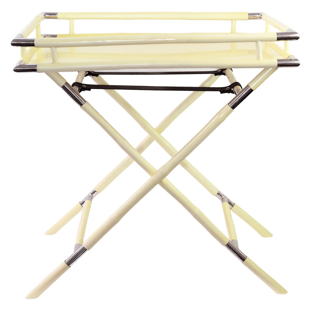 Ivory Lacquer & Chrome Folding Bar Tray Table