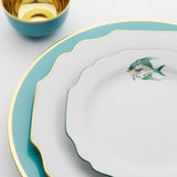 "Schubert" Charger in Turquoise & Narrow Gold Rim