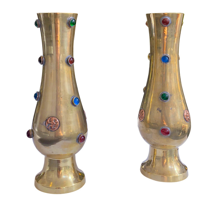 Pair of Bejeweled Brass Vases