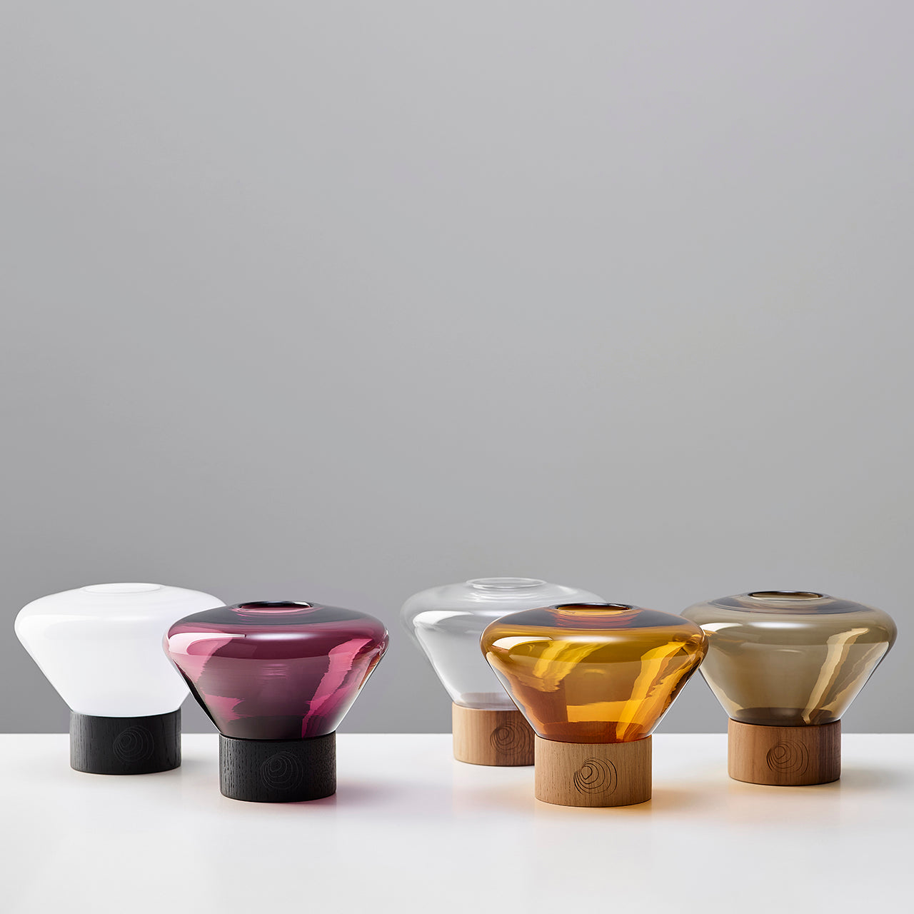 Pair of "Muffins" Candleholders with Walnut Base by Lucie Koldova & Dan Yeffet