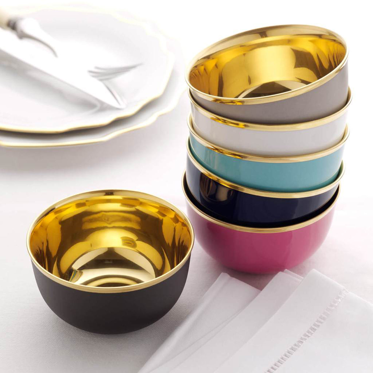 "Schubert" Champagne Bowl Forest Green Matte & Gold by Augarten