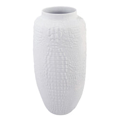 XL White Modernist Bisque Vase with Crocodile Texture