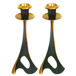 Pair of Modernist Patinated Brass Candle Holders
