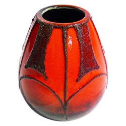 Red German Modernist Vase with Black Lava Glaze